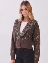 Dolly fringe cardigan in espresso
