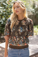 Annie short sleeve foral top in brown