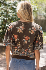 Annie short sleeve foral top in brown