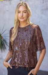 Rose sequin top in brown