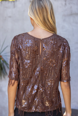 Rose sequin top in brown