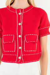 Laura Short Sleeve Cardigan in Red