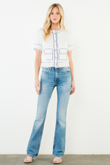 Laura Short Sleeve Cardigan in White