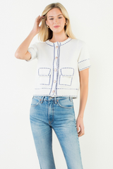 Laura Short Sleeve Cardigan in White