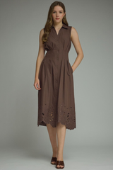 Kristi eyelet midi dress in brown