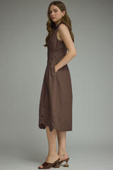 Kristi eyelet midi dress in brown
