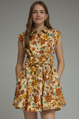 Viola mini dress in tan floral