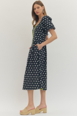 Daisy polka dot midi dress