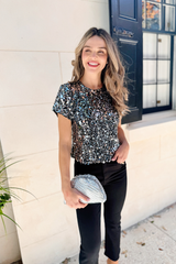Sequin short sleeve top