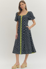 Daisy polka dot midi dress