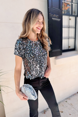 Sequin short sleeve top