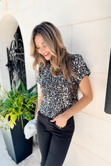 Sequin short sleeve top