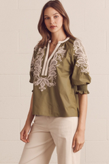 Edith embroidered top in olive