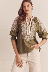 Edith embroidered top in olive
