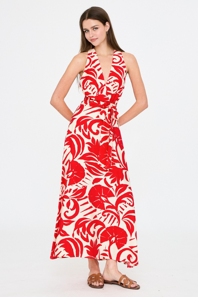 red and white maxi dress Audrey maxi dress in red – Julie's Clothing