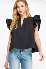 Cassie flutter sleeve top in black