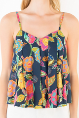 Gabi floral tank in navy