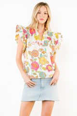 Noelle flutter sleeve top in cream