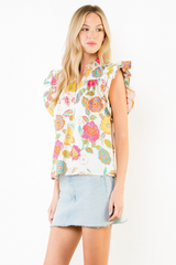 Noelle flutter sleeve top in cream
