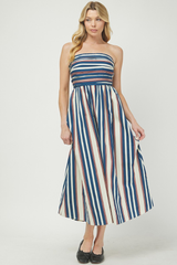 Tessa stripe midi dress navy