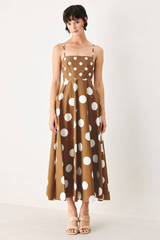 Meyer dot midi dress in brown