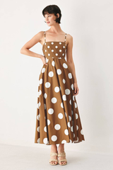 Meyer dot midi dress in brown