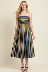 Tessa stripe midi dress in brown