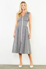 Stella stripe midi dress in navy