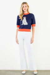 Navy + orange dalmatian sweater
