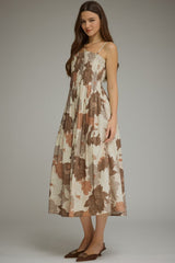 Jane floral midi dress in mocha