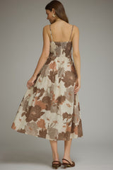 Jane floral midi dress in mocha