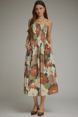 Jane floral midi dress in teal
