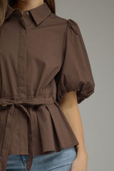 Cecily puff sleeve blouse in brown