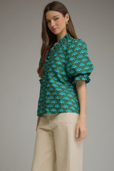 Eloise puff sleeve top in hunter green