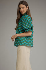 Eloise puff sleeve top in hunter green