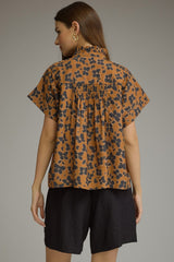 Hazel short sleeve blouse in brown