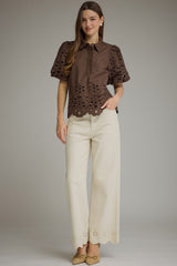 Faith eyelet top in brown