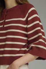 Louise striped knit top in burgundy