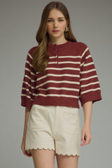 Louise striped knit top in burgundy