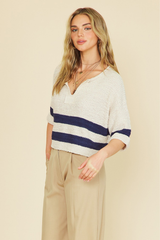 Billie Striped Sweater in Oatmeal Navy