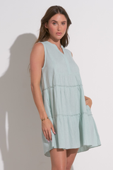 Flora Linen Swing Dress in Light Teal