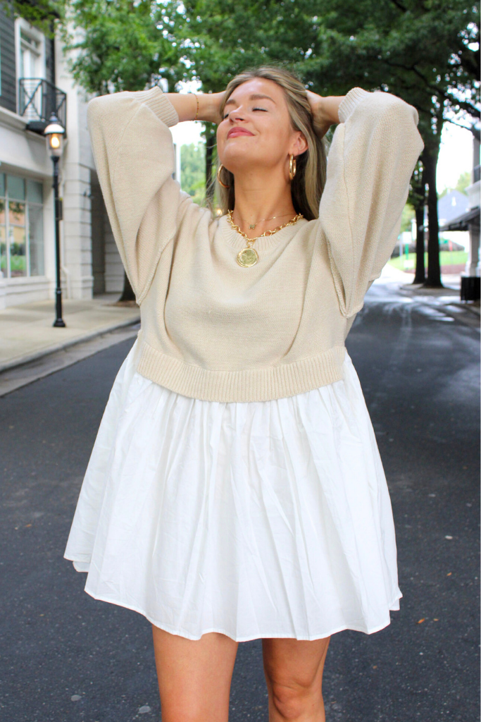 Aspen Sweater Mini Dress in Natural