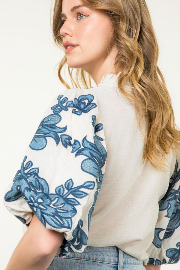 Phoebe Floral Embroidred Sleeve Blouse