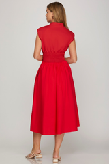 Liv Zip Front Midi Dress in Red
