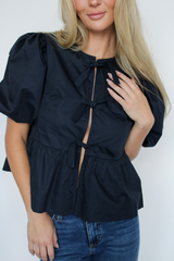 Emma Tie Front Top In Navy