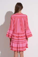 Mika Linen Aztec Mini Dress in Pink Red