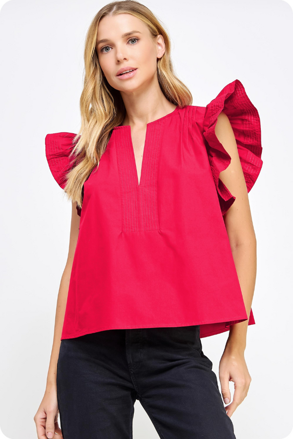 Charlie Flutter Sleeve Top in Red