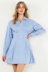 Isla Stripe Long Sleeve Dress in Light Blue