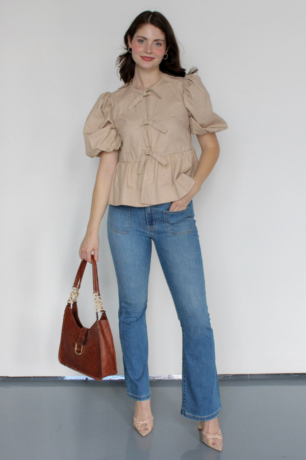 Emma Tie Front Top In Tan