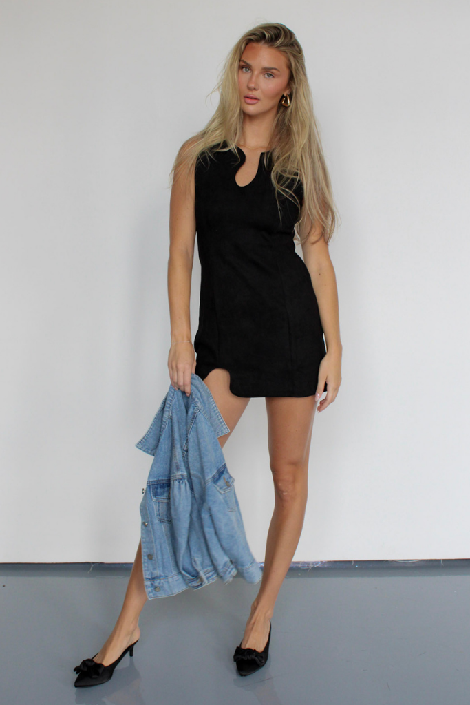 Virgo Suede Mini Dress in Black